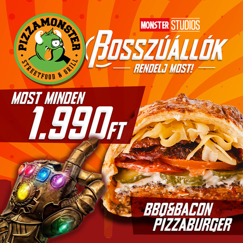 PizzaMonster - BBQ & Bacon pizzaburger - PizzaBurger - Online rendelés